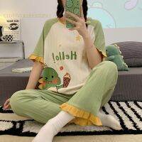 Summer 3XL Short Pajama Sets Full Pants PJ Knitted Cartoon Dinosaur Sleepwear Elegant Womens Pajamas Lounge Home Pijama Mujer