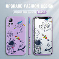 เคสใส่โทรศัพท์สำหรับ Infinix Note 12(G88)/X663, X663C, X663D Cartoon Rocket Astronaut Case Square Edge Liquid Silicone Casing Full Cover Camera Protection Case