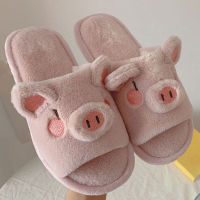 2022 winter Women Lovely Cartoon Pig Soft Plush Slides Flat Heel Footwear Flip Flops Indoor Outside Slippers Home Warm Fur Shoe