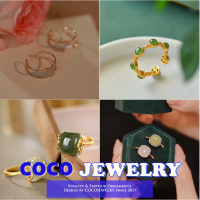 COCOJEWELRY คู่ที่เรียบง่ายชั้นลูกปัดโอนหยกแหวนเปิดสำหรับผู้หญิง