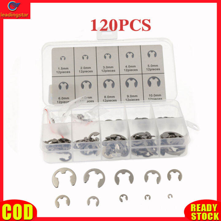 leadingstar-rc-authentic-120-200-pcs-stainless-steel-e-clip-washer-assortment-kit-circlip-retaining-ring-for-shaft-fastener-m1-5-m10