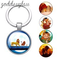 【DT】Disney The Lion King Cute Simba Timon Pumbaa glass cabochon keychain Bag Car key chain Ring Holder Charms keychains gift hot