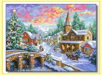 คุณภาพสูงสุดน่ารักชุดชุดปักครอสติส Holiday Village Christmas Winter Snow Little Town dim 08783