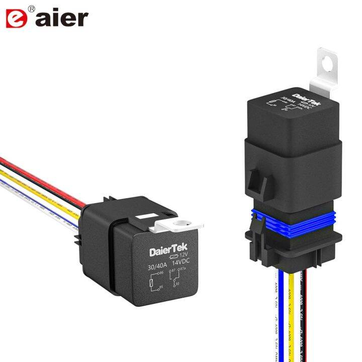 รีเลย์12-v-พร้อมสายรัดรีเลย์กันน้ำ12-v-30-40-amp-5-pin-spdt-14-awg-dc-12โวลต์ชุดซ็อกเก็ตรีเลย์สไตล์บอชสำหรับยานยนต์