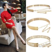 【hot sale】 ✢ B55 Fashion Womens Waistband Plate Waist Chain Metal Belt Mirror Wide Gold Silver Girdle