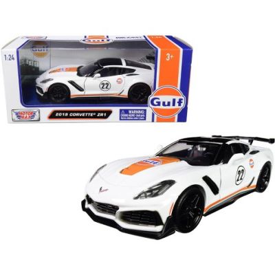 โมเดลรถแข่ง NO.79657 MOTOR-MAX - CHEVROLET - CORVETTE ZR1 N 22 GULF 2019 สีขาว - ส้ม  อัตราส่วน 1:24  จำลองเหมือนจริง ผลิตจากโลหะผสม Diecast Model ประตูรถเปิดซ้ายขวาได้