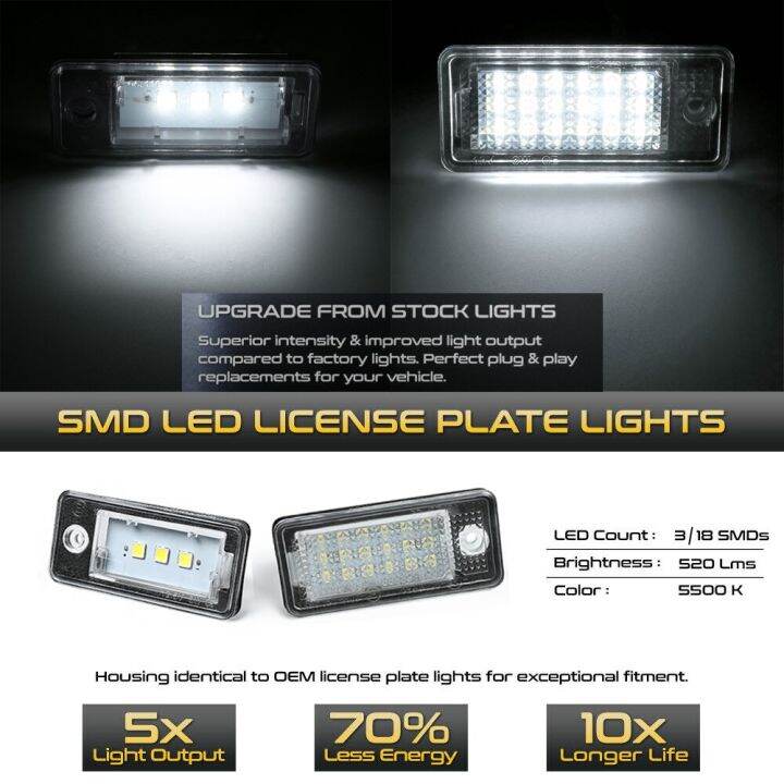 2ชิ้นข้อผิดพลาดสีขาวฟรี-led-6000k-ไฟโคมไฟป้ายทะเบียนสำหรับ-audi-a4-b6-b7-q7-4l-a3-8p-a6-c6-a5-8f-a8-d4-s3-s4-rs4-6ชิ้น