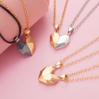 2Pcs Magnetic Couple Necklace Lovers Heart Pendant Distance Faceted Charm Necklace Women Valentine 39;s Day Gift 2022