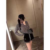 COD V1GP MIU MIU 23 spring and summer new printed letter rhinestone sun-proof long-sleeved T-shirt womens Ribbon embroidered letter shorts suit for women