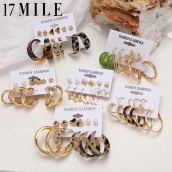 17MILE Fashion Pearl Earrings Set Big Hoop Resin Earrings For Women Butterfly Leopard Circle Earrings 2021 Jewelry Wedding Party