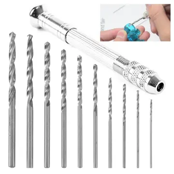 Mini Micro Aluminum Hand Drill With Keyless Chuck +10x Alloy Steel Twist  Drills Rotary Tools Wood Drilling