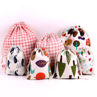 10Pcs Cotton Linen Fabric Pouch Drawstring Bag Cute Animal Plant Print Kids Travel Cloth Shoes Storage Bag Makeup Case Gift Bag