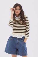 EP สเวตเตอร์ถักนิตลายทาง ผู้หญิง สีดำ | Stripe Knitted Sweater | 4647