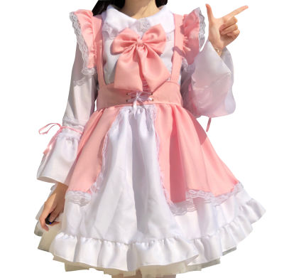 Plus Size 4XL Women Maid Outfit Unisex Pink Lolita Dress Anime Long Dress Princess Dress Apron Cosplay Costume