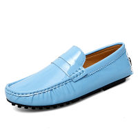 ของแท้หนัง Penny Loafers ผู้ชายรองเท้าขับรถขนาดใหญ่35-48หนังวัวรองเท้าหนังนิ่ม Slip On Flats Designer Mens Loafers สีฟ้า