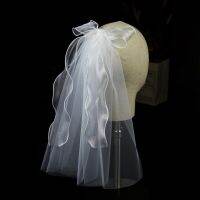 Wedding Bridal Veil with Hair Clip Hair Accessories for Brides 1 Tier Short Tulle Length 15.8" Embellished with Bowknot Hair Accessories