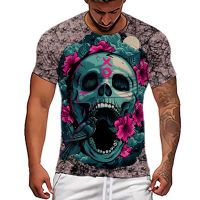 Fashion Mens T-shirts Scary Skull Printed Short Sleeve Men Casual Tops Hip Hop Harajuku Streetwear Funny Halloween T Shirt Male