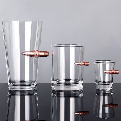 2PC Bullet glass Creative Whisky Glass with Bullet Rum Bar Crystal Cups Studded Warhead Vodka Shot Glasses Beer Mug for Drinking