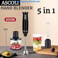 Ascoli 5 in 1 800W Handheld Immersion Blender with Stainless Steel Stick BlenderBeakerChopperWhisk and FrotherJuicers Mixer