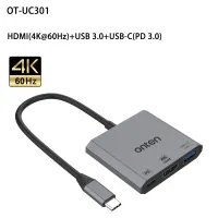 ONTEN OTN-UC301 3 in 1 USB-C to HDMI+USB3.2 Gen1+PD3.0 Adapter, 4K60Hz