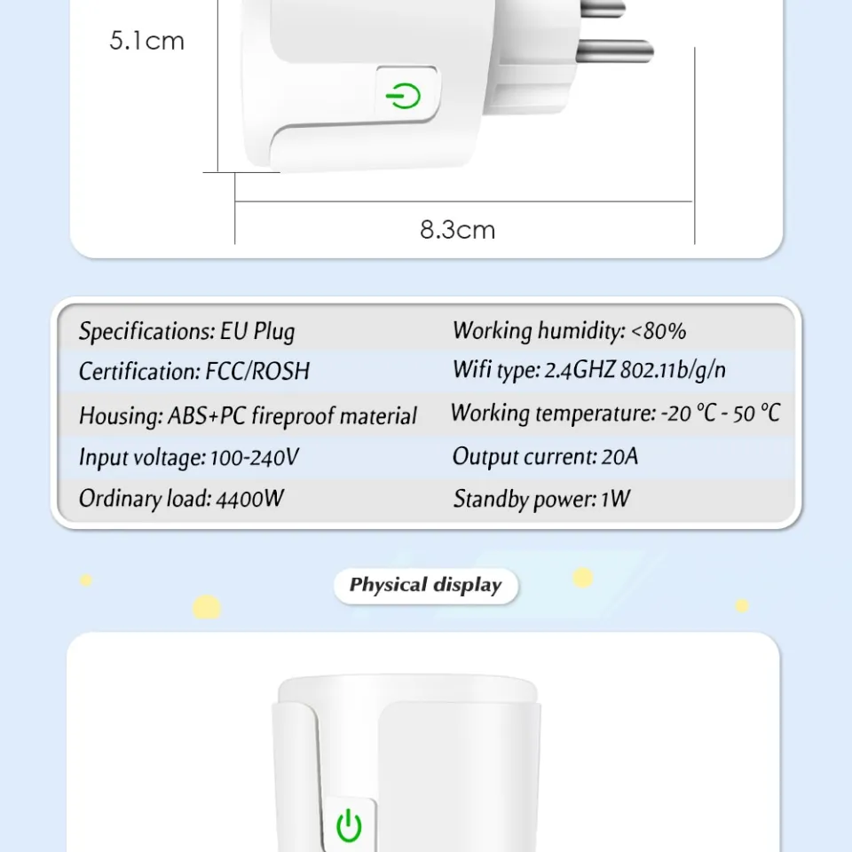 Aubess Smart Socket EU 16A/20A AC100-240V Wifi Smart Plug Power