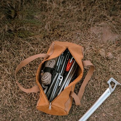 ：“{—— Outdoor Camping Accessories Storage Bag Tent Wind Rope Ground Nail Tool Storage Bag Camping Portable Ground Nail Cylinder Bag