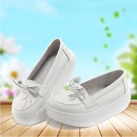 ☍♦✈ Spring and Summer Nurse Shoes Womens White Thick Bottomed Muffin Slanted Heel Rocking Shoes Leather Mom Shoes Work Shoes Soft