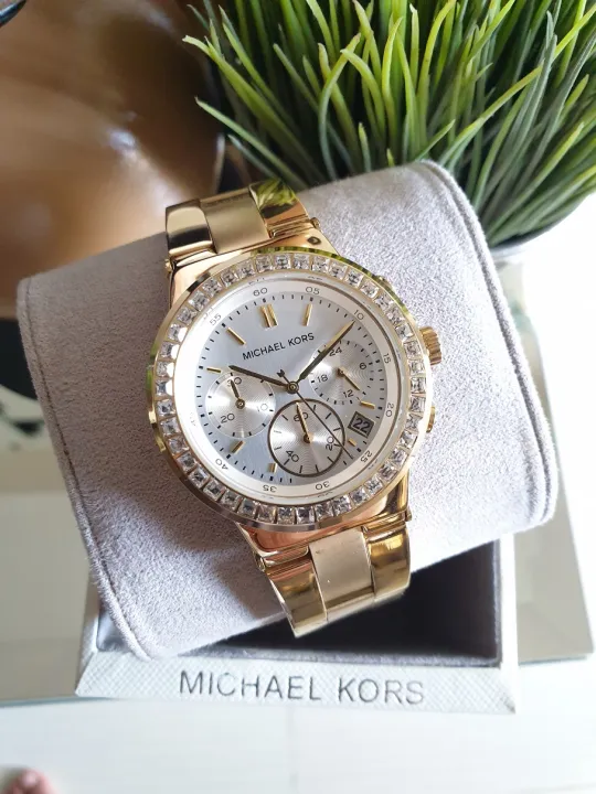 Original Michael Kors Mini Mk5623 Dylan Fixed Crystal Bezel White Dial Gold Bracelet Mk5623 38mm