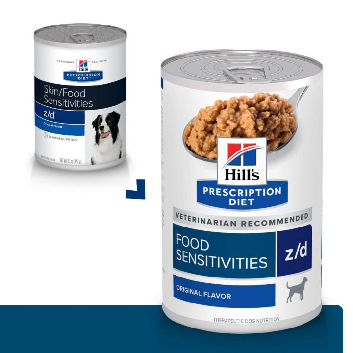 [ ส่งฟรี ] Hills Prescriptione Diet z/d อาหารสุนัขแบบกระป๋อง ชนิดเปียก สำหรับภาวะแพ้อาหาร ขนาด 370g(1 กระป๋อง)