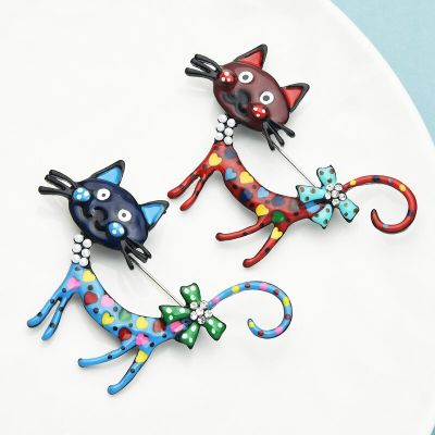 Wuli&amp;baby Lovely Cat Brooches 2-color Enamel Pet Animal Party Casual Brooch Pins For Women Men Gifts