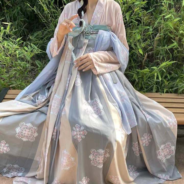 เทเสื้อผ้าจีนดั้งเดิม-ยาวเท-ถังทำฟื้นฟู-hanfu-หญิงหน้าอกเดียวชิ้นเดียวสไตล์จีนทุกวัน
