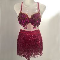 【YD】 s Sequined Tassel Belly Dancewear Two-Piece Jazz Pole Costume And Skirts Performance Set