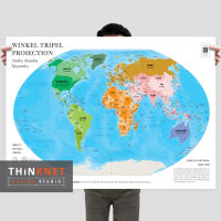 โปสเตอร์แผนที่ชุดรัฐกิจโลก 2 ภาษา: วิงเคิล ทริปเพิล โปรเจกชัน Political World Map: Winkel Tripel Projection