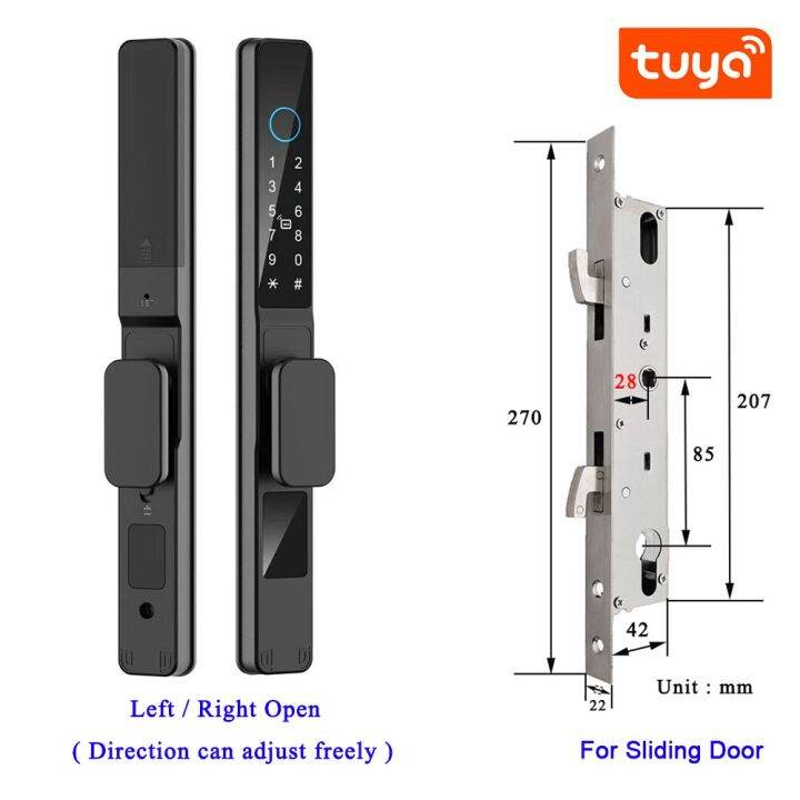 ip65กันน้ำ-tuya-แอป-smartlife-สมาร์ทรหัสผ่านโดยใช้ลายนิ้วมือ-rfid-ล็อคการ์ดสำหรับประตูอะลูมิเนียมตัดสะพานแบบดึงและผลักได้