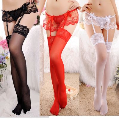 【YF】♗▫  Womens Sheer Top Thigh-Highs Stockings   Garter Suspender Set