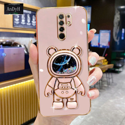 AnDyH Phone Case For Xiaomi Redmi 9/Redmi 9 Prime/Poco M2/Redmi Note 8 Pro 6D Straight Edge PlatingQuicksand Astronauts space Bracket Soft Luxury High Quality New Protection Design