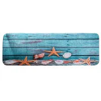 Retro Blue Wood Flooring Fishing Net Conch Shells Starfish Nautical Non-Slip Decorative Bath Mats Rugs For Bathroom Shower Accessories 40x120cm / 16x48inch