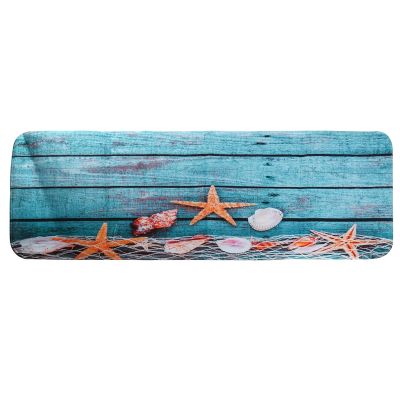 Retro Blue Wood Flooring Fishing Net Conch Shells Starfish Nautical Non-Slip Decorative Bath Mats Rugs For Bathroom Shower Accessories 40x120cm / 16x48inch