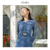 [EXCLUSIVE] Shaka - The Drawstring Blouse BL-S210217 เสื้อแขนยาว คอวีหน้า มีสายไส้ไก่ไว้สำหรับคล้องคอ ใส่ซิปซ่อนด้านหลัง