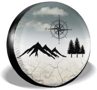 Travel Spare Tire Cover Mountain Compass Nature Camper Trailer RV SUV Cover Travel Universal 15 Inch Tire Cover Car Cover