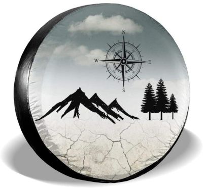 Travel Spare Tire Cover Mountain Compass Nature Camper Trailer RV SUV Cover Travel Universal 15 Inch Tire Cover Car Cover