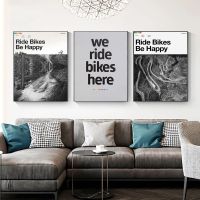 ขี่จักรยาน Be Happy โปสเตอร์พิมพ์สร้างแรงบันดาลใจอ้างผ้าใบ Wall Art Mountain Biking ภาพวาด Biker Lover Gym Room Decor