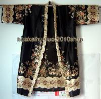 New Arrival Robe Black Chinese Womens Silk Hand-Made Painted Kaftan Robe Gown With Belt Free Size 3 Colors WR007