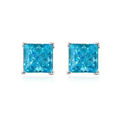 Wong Rain 925 Sterling Silver 6*6 MM Sky Blue Created Moissanite Gemstone Wedding Party Simple Ear Stud Earrings Fine Jewelry