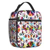 ✻ஐ♝ Mexican Otomi Birds Floral Embroidery Insulated Lunch Bags Folk Flowers Art Leakproof Thermal Cooler Bento Box Women Children