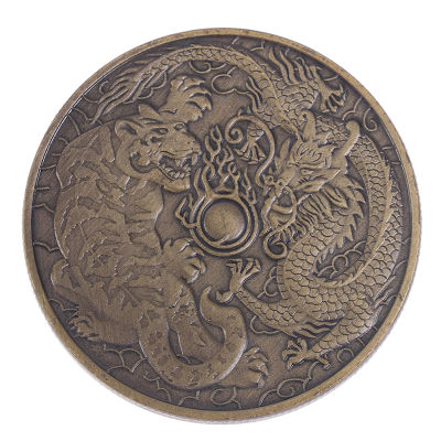 1Pcs Dragon Tiger Bronze Coin Bronze Plated 40mm Collectible Coins