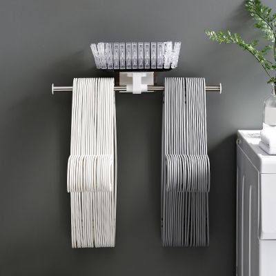 Wall Mounted Clothes Hangers Storage Stacker Rack Holder Organizer Punch-Free Stainless Steel Hanging Hanger Organizer