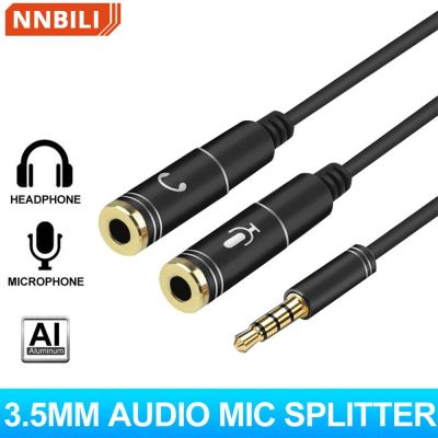 【jw】✖▧  Audio Cable 3.5mm Jack Headphone Microphone Splitter 4 Pole Male to 2 Female Headset Mic Aux Extension for