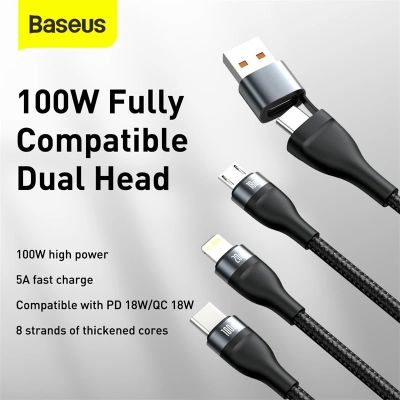 Baseus 100W Fully Compatible U+C to M+L+C Fast Charging Data Cable สายชาร์จ usb cable