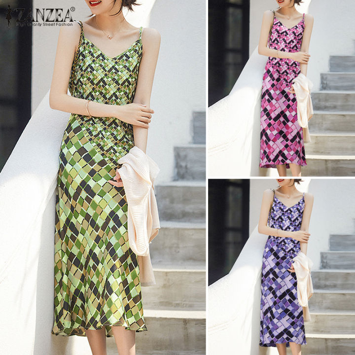 สินค้ามาใหม่-จัดส่งฟรี-fancystyle-zanzea-ชุดซันเดรสคอวีชุดเดรสบางปาร์ตี้หรูหราลายตารางหมากรุกสไตล์เกาหลีของผู้หญิง-11